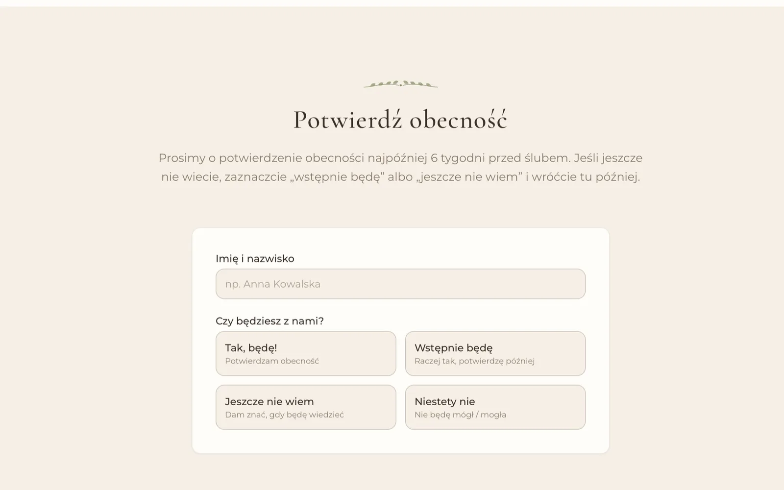 Podgląd: Potwierdzenia obecności i lista gości